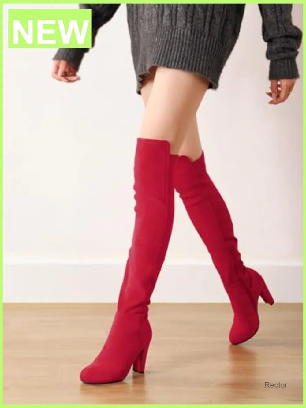 Faux Suede Chunky Heel Over The Knee Thigh High Boots Size 8